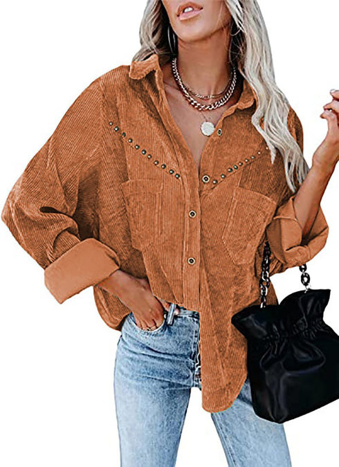 Corduroy Long Sleeve Buckle Shirt Jacket Top